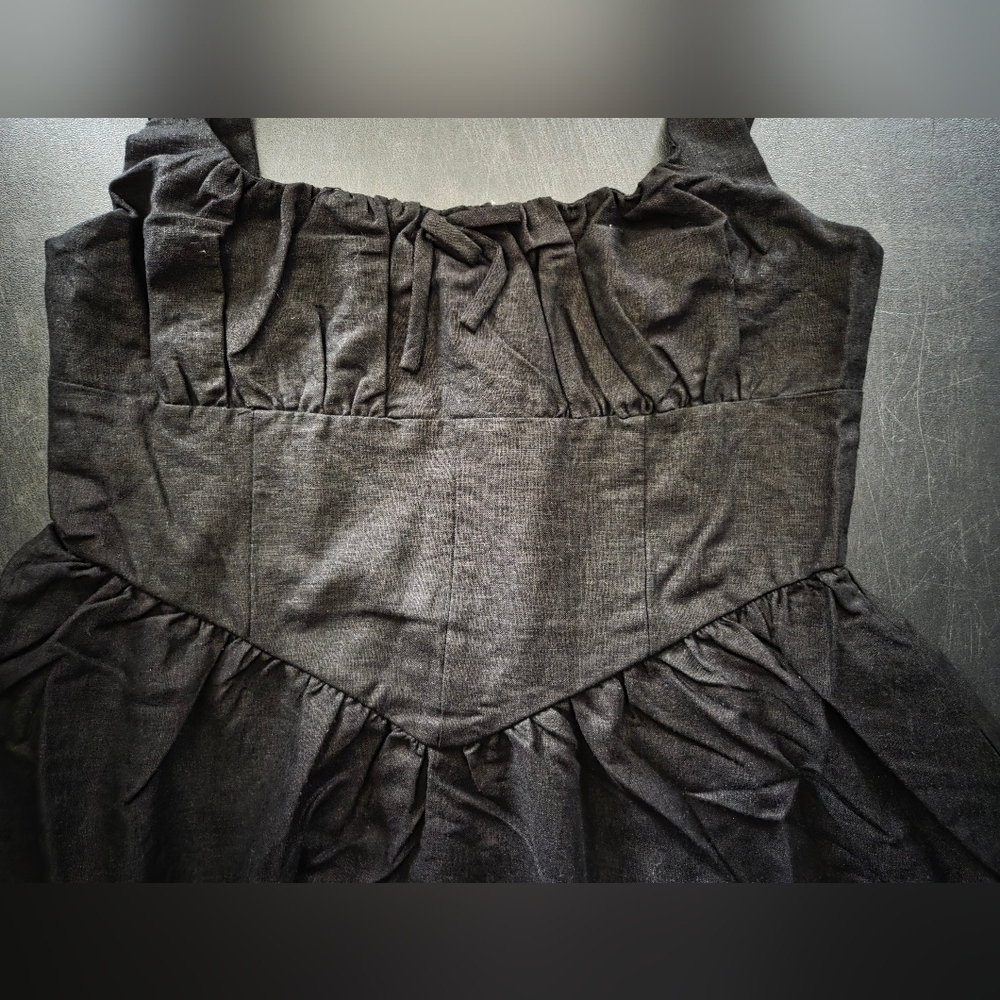 NWT - Maison D'Amelie Linen Blend Corset Detailed Smock Back Black Maxi Dress-L - Picture 11 of 14